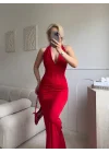 Güpür Korseli Maxi Elbise - KIRMIZI