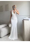 Güpür Korseli Maxi Elbise - BEYAZ