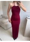 Halter Yaka Aksesuarlı Elbise - BORDO