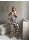 Bel Fular Ekose Pantolon - HAKİ