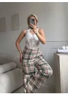Bel Fular Ekose Pantolon - HAKİ