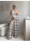 Bel Fular Ekose Pantolon - HAKİ