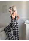 Bel Fular Ekose Pantolon - SİYAH
