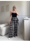 Bel Fular Ekose Pantolon - SİYAH
