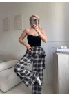 Bel Fular Ekose Pantolon - SİYAH