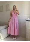 Sırt Çapraz Askılı Elbise - PEMBE