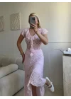 Volanlı Dantel İkili Takım - PEMBE