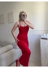 Askılı Viskon Maxi Elbise - KIRMIZI