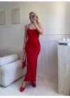 Askılı Viskon Maxi Elbise - KIRMIZI