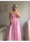 Bel Korse Askılı Prenses Elbise - PEMBE