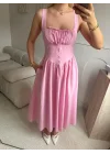 Bel Korse Askılı Prenses Elbise - PEMBE