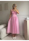 Bel Korse Askılı Prenses Elbise - PEMBE