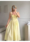 Bel Korse Askılı Prenses Elbise - SARI