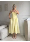 Bel Korse Askılı Prenses Elbise - SARI