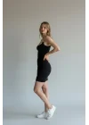 Aksesuar Askılı Mini Elbise - SİYAH