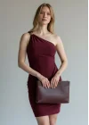 Aksesuarlı Tek Omuz Elbise -BORDO