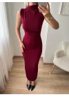 Arka Yırtmaç Drapeli Elbise - BORDO