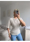 Arkası Bağcıklı Bluz - BEJ