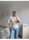 Arkası Bağcıklı Bluz - BEJ