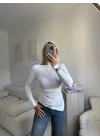 Asimetrik Yan Lastik Bluz - BEYAZ