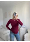 Asimetrik Yan Lastik Bluz - BORDO