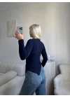 Asimetrik Yan Lastik Bluz - LACİVERT
