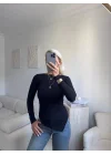 Asimetrik Yan Lastik Bluz - LACİVERT
