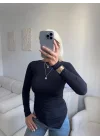 Asimetrik Yan Lastik Bluz - SİYAH