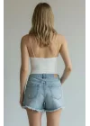 Askılı Biyeli Bodysuit - BEYAZ