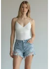 Askılı Biyeli Bodysuit - BEYAZ