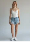 Askılı Biyeli Bodysuit - BEYAZ