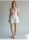 Askılı Biyeli Bodysuit - PEMBE