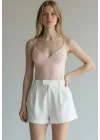 Askılı Biyeli Bodysuit - PEMBE