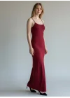 Askılı Viskon Maxi Elbise - BORDO