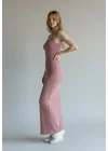 Askılı Viskon Maxi Elbise - LİLA