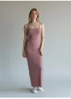 Askılı Viskon Maxi Elbise - LİLA