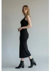 Askılı Vücuda Oturan Midi Elbise - SİYAH