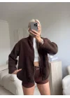 Astarlı Cozy Peluş Ceket - KAHVE
