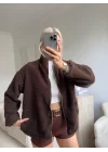 Astarlı Cozy Peluş Ceket - KAHVE