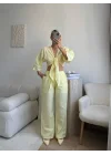 Bağlamalı Crop & Pantolon Takım - SARI