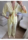 Bağlamalı Crop & Pantolon Takım - SARI