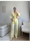 Bağlamalı Crop & Pantolon Takım - SARI