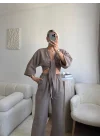 Bağlamalı Crop & Pantolon Takım - VİZON