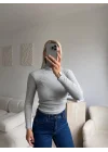Basic Balıkçı Yaka Fit Bluz - GRİ
