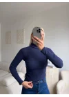 Basic Balıkçı Yaka Fit Bluz - LACİVERT