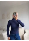 Basic Balıkçı Yaka Fit Bluz - LACİVERT