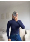 Basic Balıkçı Yaka Fit Bluz - LACİVERT