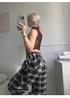 Bel Fular Ekose Pantolon - LACİVERT