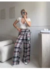 Bel Fular Ekose Pantolon - KAHVE