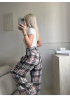 Bel Fular Ekose Pantolon - KAHVE